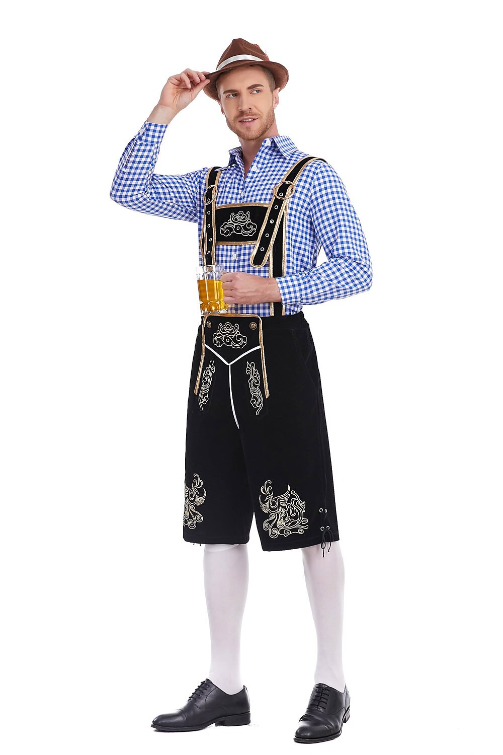 Heimatbursch – Herrenkostüm-Set mit bestickter Lederhose & kariertem Hemd