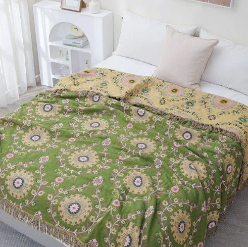 SkandiLoom – Couverture réversible en coton design scandinave – Oiseaux & Nature