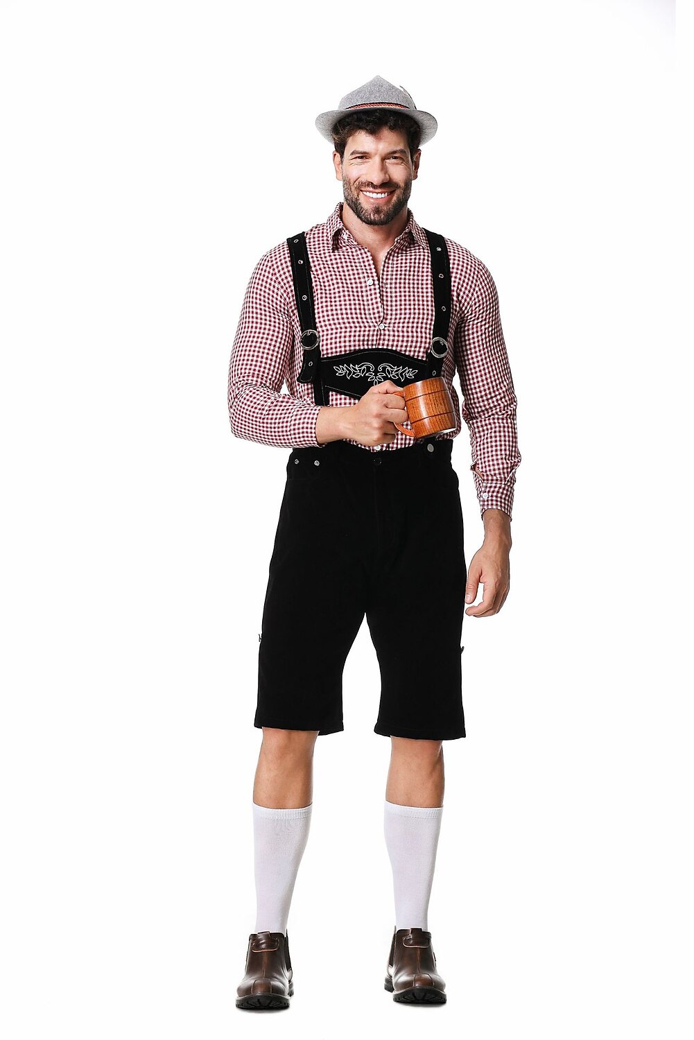 Gaudibursch – Herrenkostüm mit Hemd, Hosenträgern & Hut – Oktoberfest Set