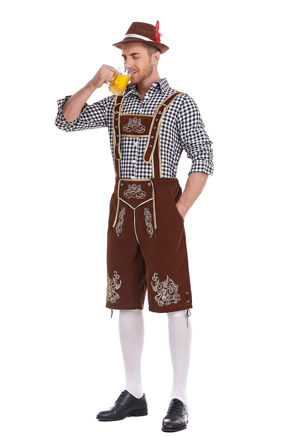 Heimatbursch – Herrenkostüm-Set mit bestickter Lederhose & kariertem Hemd