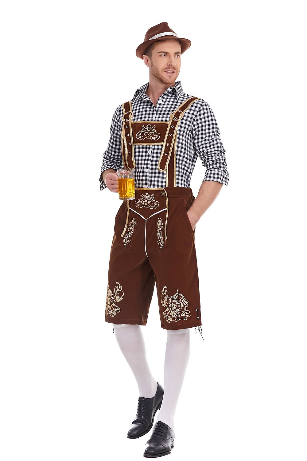 Heimatbursch – Herrenkostüm-Set mit bestickter Lederhose & kariertem Hemd