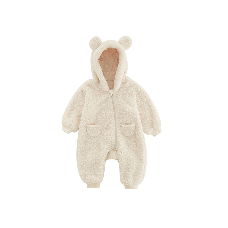 Warmer Baby Fleece Strampler mit Tierprint