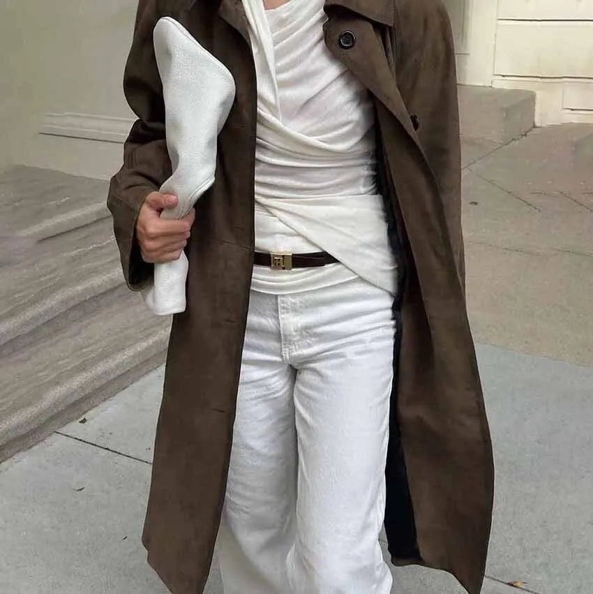 Giacca da donna elegante in pelle scamosciata Braun | Elegante e calda per i mesi invernali