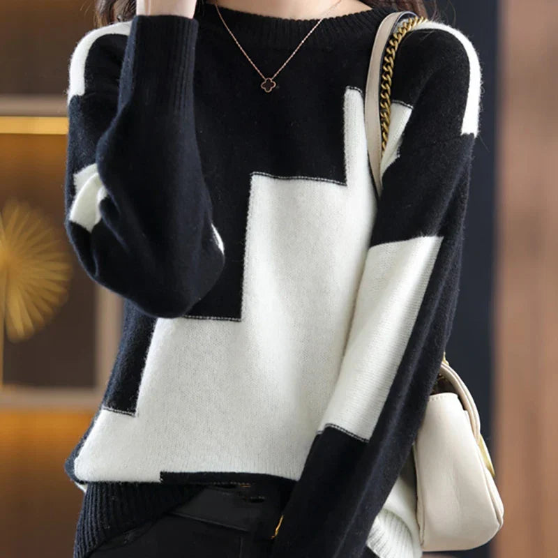 Warme Patchwork Kaschmirpullover für Frauen | Eleganz und Komfort in einem