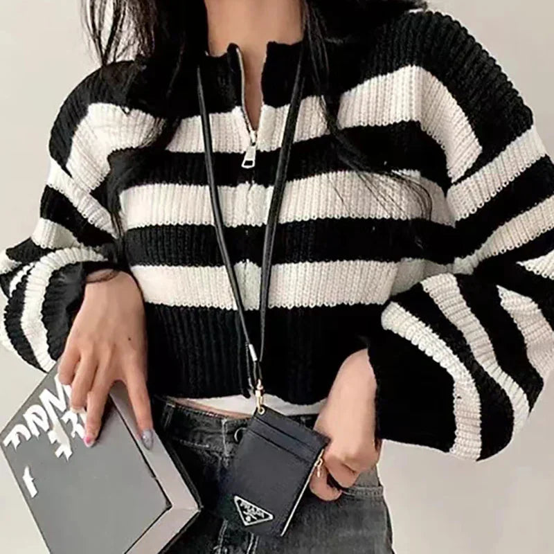 Gestreifter Komfort Reißverschluss Cardigan | Stilvoller und Bequemer Cardigan