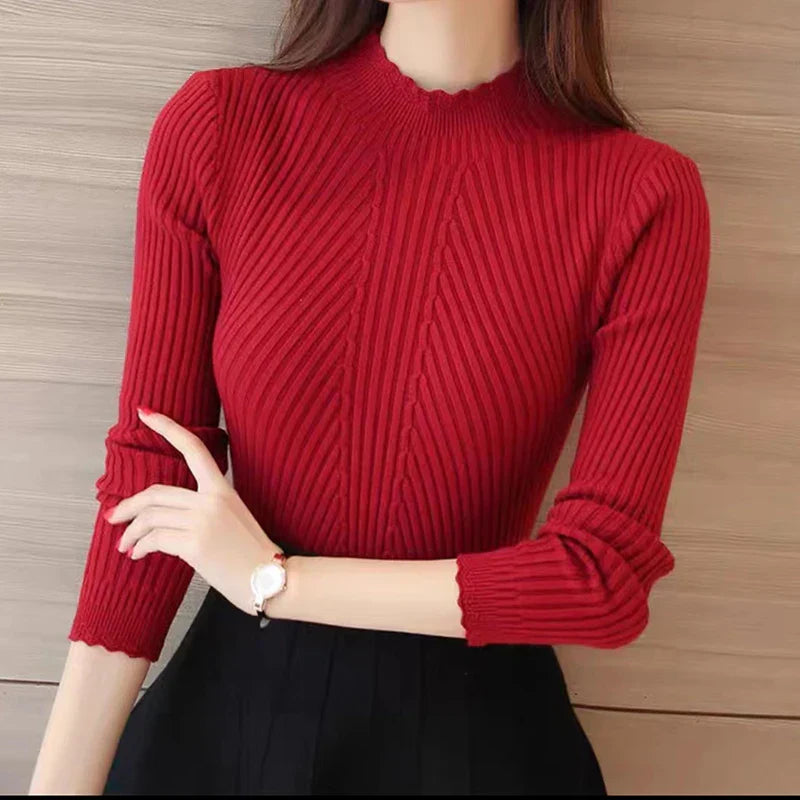 Mock Neck Rüsch Pullover für Frauen | Stilvolle und Bequeme Herbstmode