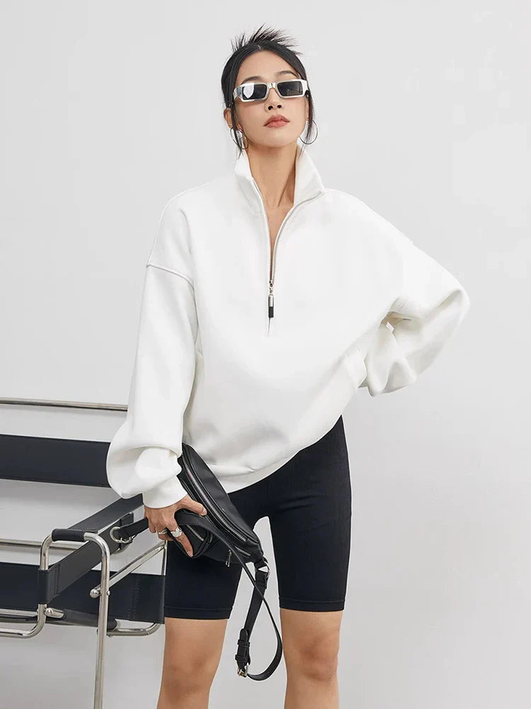 Damen Oversized Halber Reißverschluss Sweatshirt | Stilvoll und Bequem