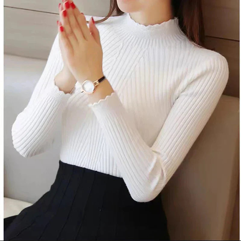 Mock Neck Rüsch Pullover für Frauen | Stilvolle und Bequeme Herbstmode