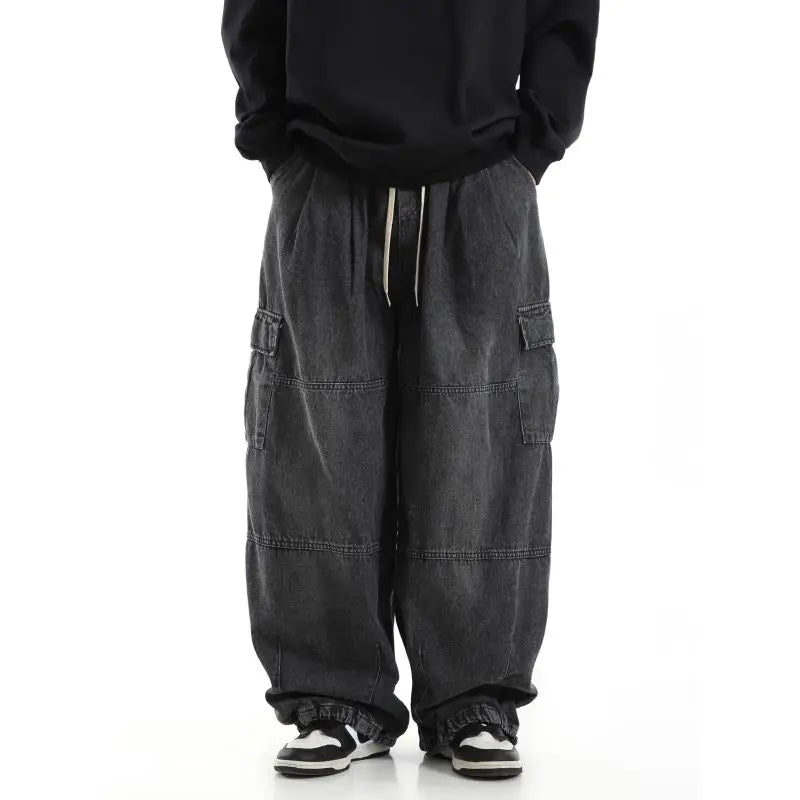 YK – Herre Baggy Cargo Jeans med Elastikbund & store Sidelommer