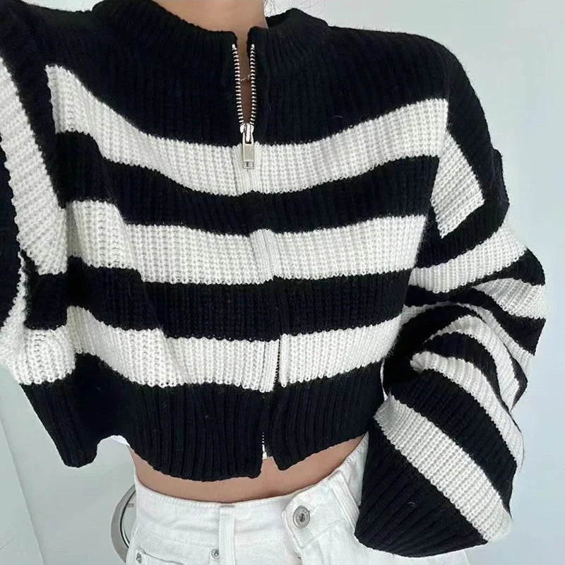 Gestreifter Komfort Reißverschluss Cardigan | Stilvoller und Bequemer Cardigan