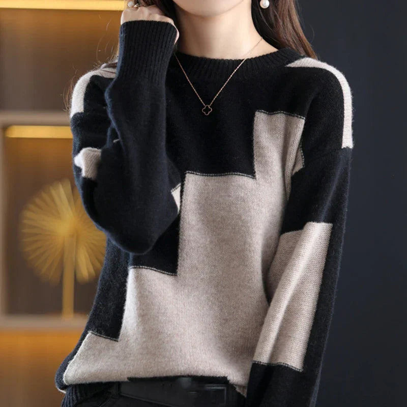 Warme Patchwork Kaschmirpullover für Frauen | Eleganz und Komfort in einem