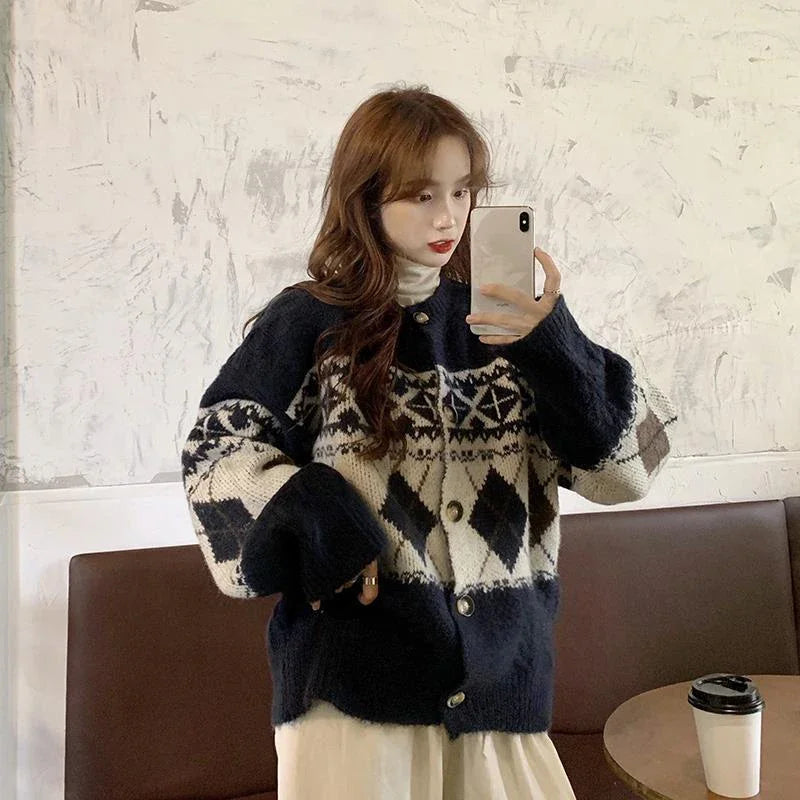 Trendy Koreanisches Patchwork-Cardigan Sweatshirt | Stilvoller und Bequemer Herbstlook