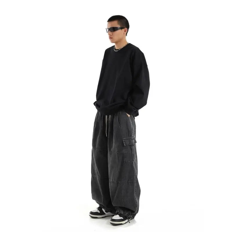 YK – Herre Baggy Cargo Jeans med Elastikbund & store Sidelommer
