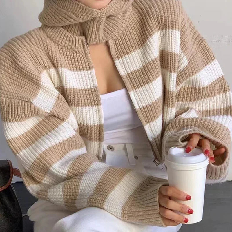 Gestreifter Komfort Reißverschluss Cardigan | Stilvoller und Bequemer Cardigan