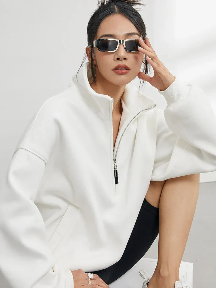 Damen Oversized Halber Reißverschluss Sweatshirt | Stilvoll und Bequem
