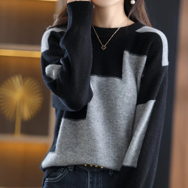 Warme Patchwork Kaschmirpullover für Frauen | Eleganz und Komfort in einem