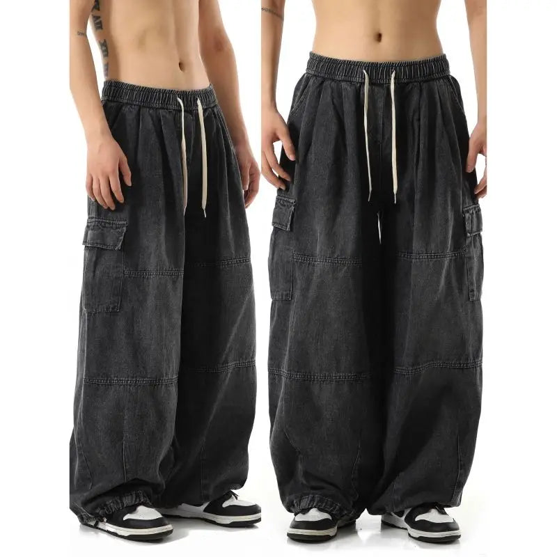 YK – Herre Baggy Cargo Jeans med Elastikbund & store Sidelommer