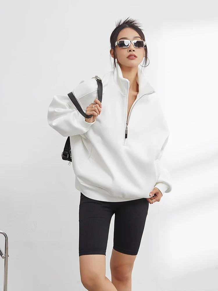 Damen Oversized Halber Reißverschluss Sweatshirt | Stilvoll und Bequem