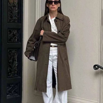 Giacca da donna elegante in pelle scamosciata Braun | Elegante e calda per i mesi invernali