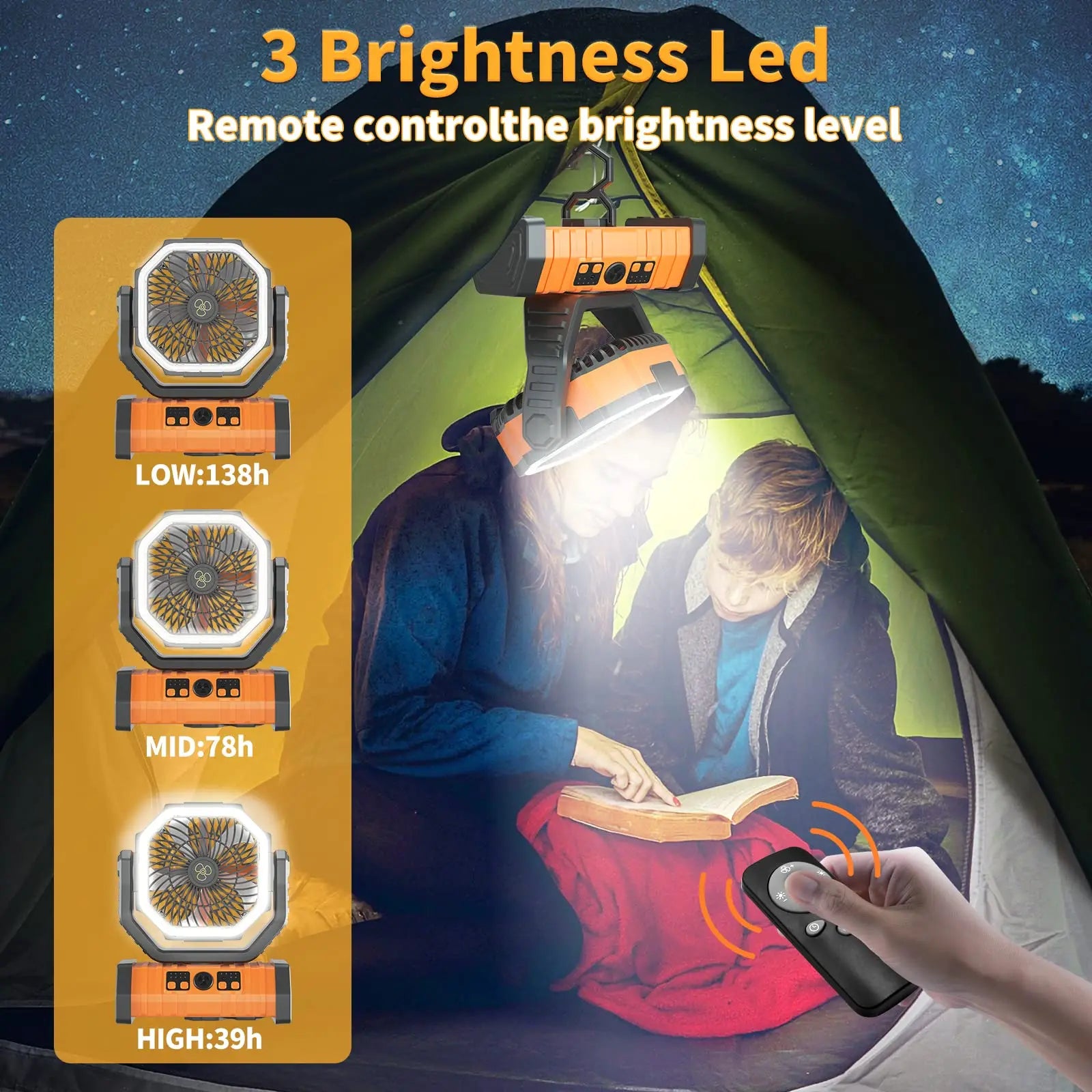 Tragbarer Camping-Ventilator mit LED-Licht - Kühl bleiben ohne Strom