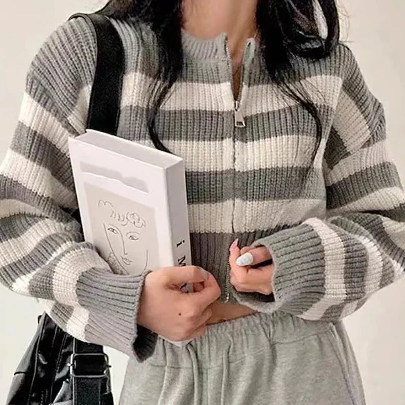Gestreifter Komfort Reißverschluss Cardigan | Stilvoller und Bequemer Cardigan