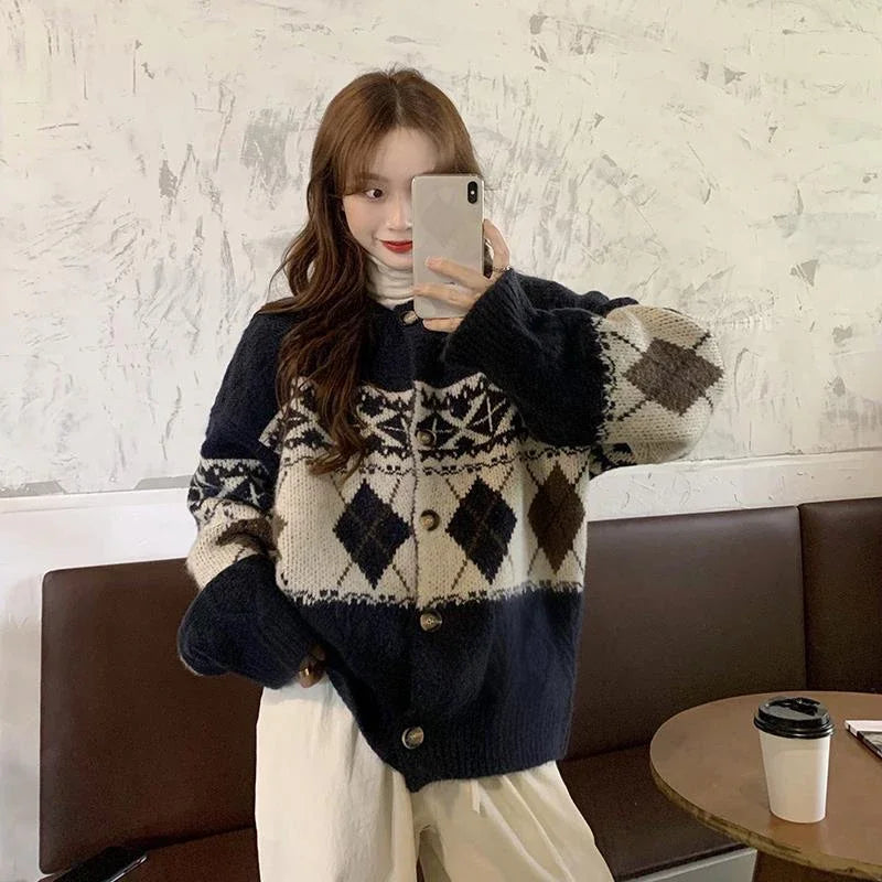 Trendy Koreanisches Patchwork-Cardigan Sweatshirt | Stilvoller und Bequemer Herbstlook