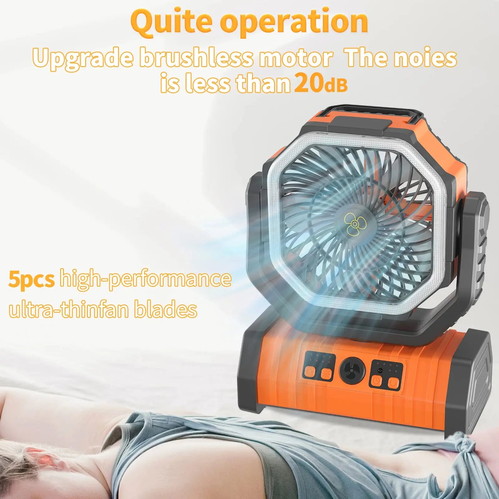 Tragbarer Camping-Ventilator mit LED-Licht - Kühl bleiben ohne Strom