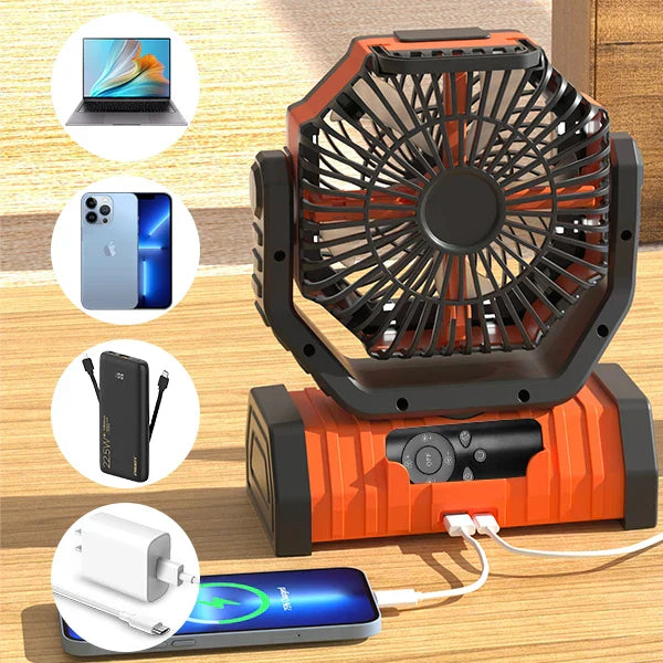 Tragbarer Camping-Ventilator mit LED-Licht - Kühl bleiben ohne Strom