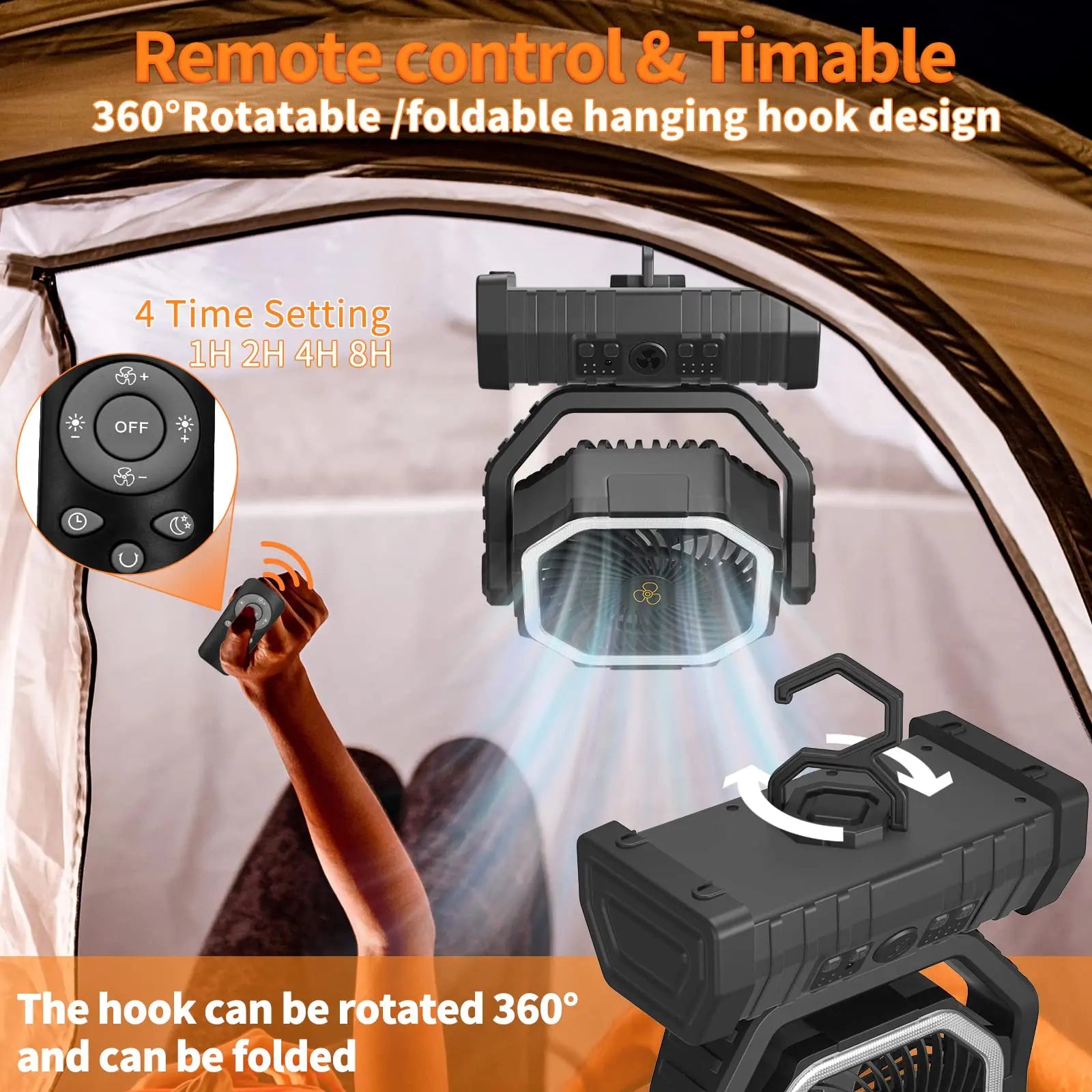 Tragbarer Camping-Ventilator mit LED-Licht - Kühl bleiben ohne Strom
