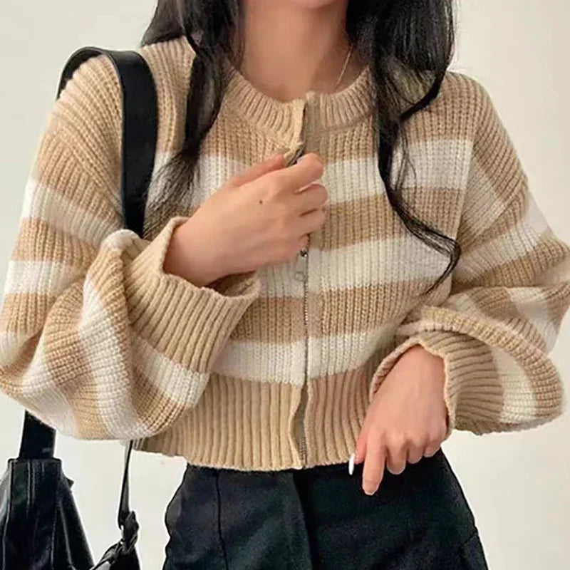 Gestreifter Komfort Reißverschluss Cardigan | Stilvoller und Bequemer Cardigan