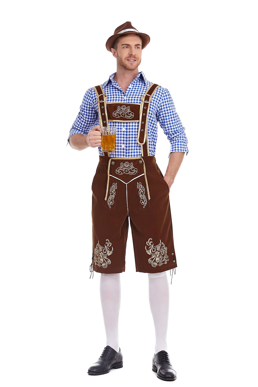 Heimatbursch – Herrenkostüm-Set mit bestickter Lederhose & kariertem Hemd
