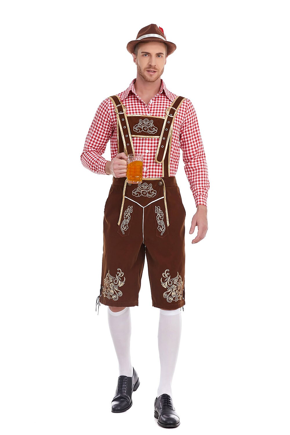 Heimatbursch – Herrenkostüm-Set mit bestickter Lederhose & kariertem Hemd