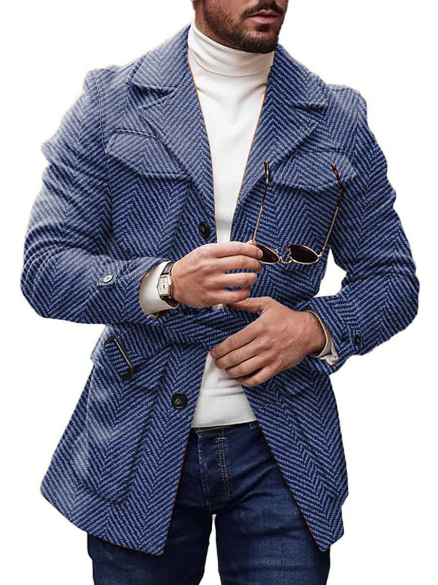 Veste vintage décontractée en laine chevrons à 4 poches avec laçage réversible - élégant & confortable