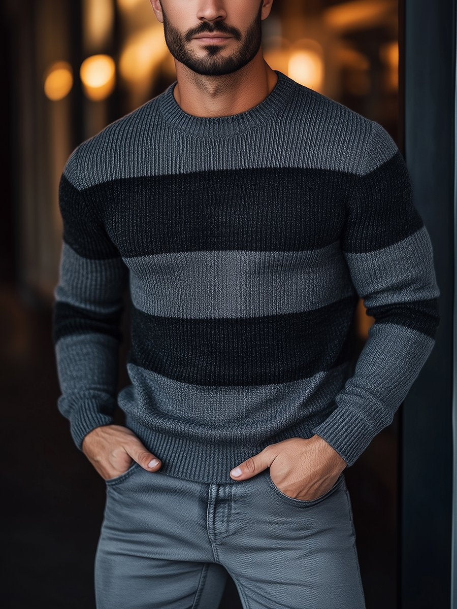 Maglione retrò da uomo con scollo rotondo a righe - Morbido e alla moda
