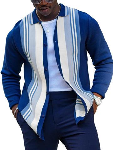 Cardigan a righe da uomo con rever e abbottonatura - Elegante e casual