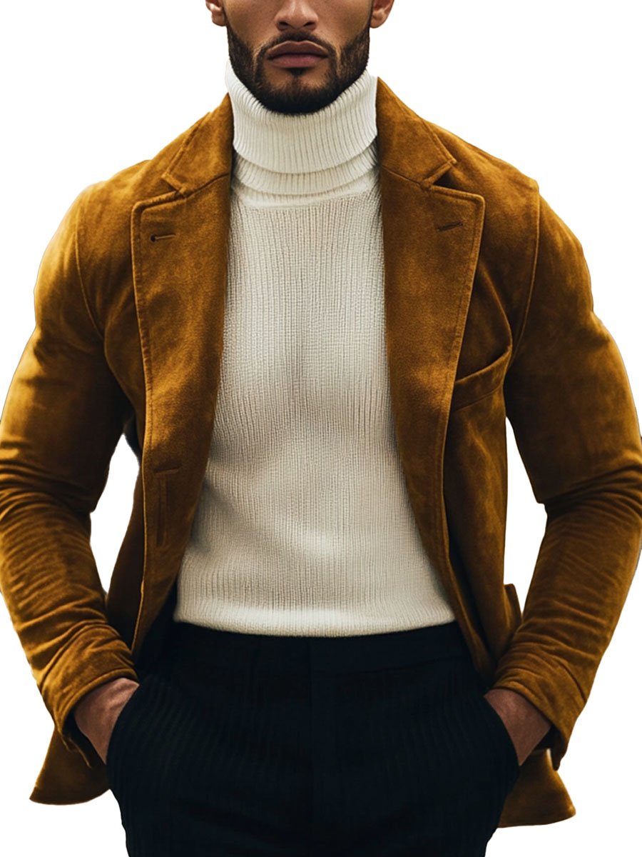 Blazer da uomo con rever in pelle scamosciata vintage - Eleganza senza tempo