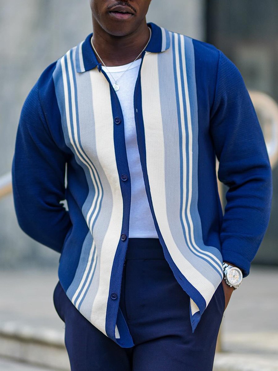 Cardigan a righe da uomo con rever e abbottonatura - Elegante e casual