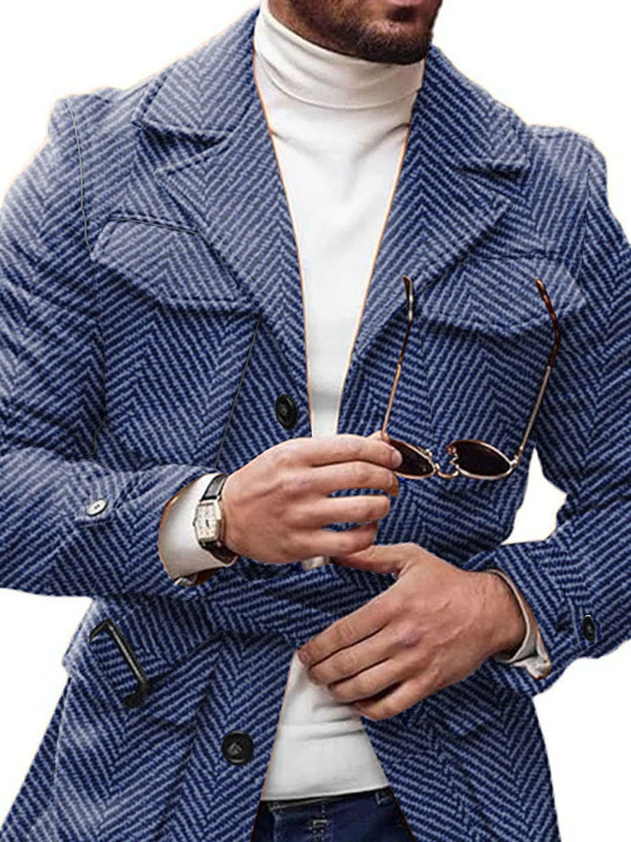 Veste vintage décontractée en laine chevrons à 4 poches avec laçage réversible - élégant & confortable