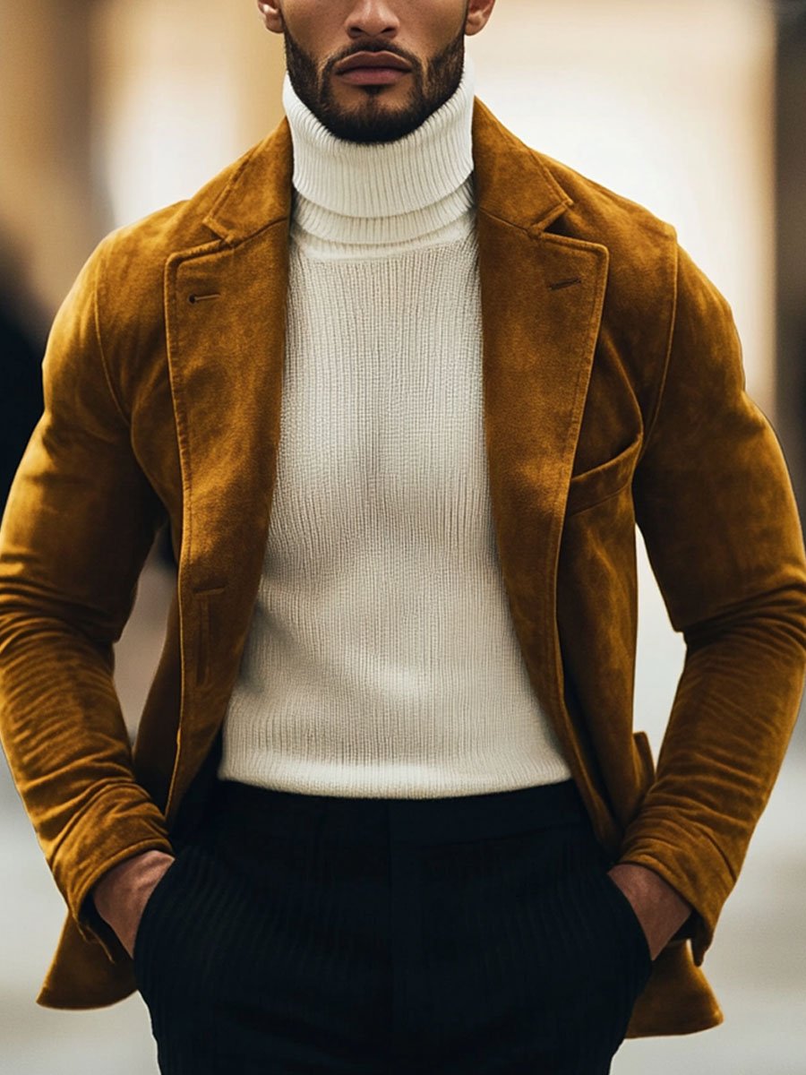 Blazer da uomo con rever in pelle scamosciata vintage - Eleganza senza tempo