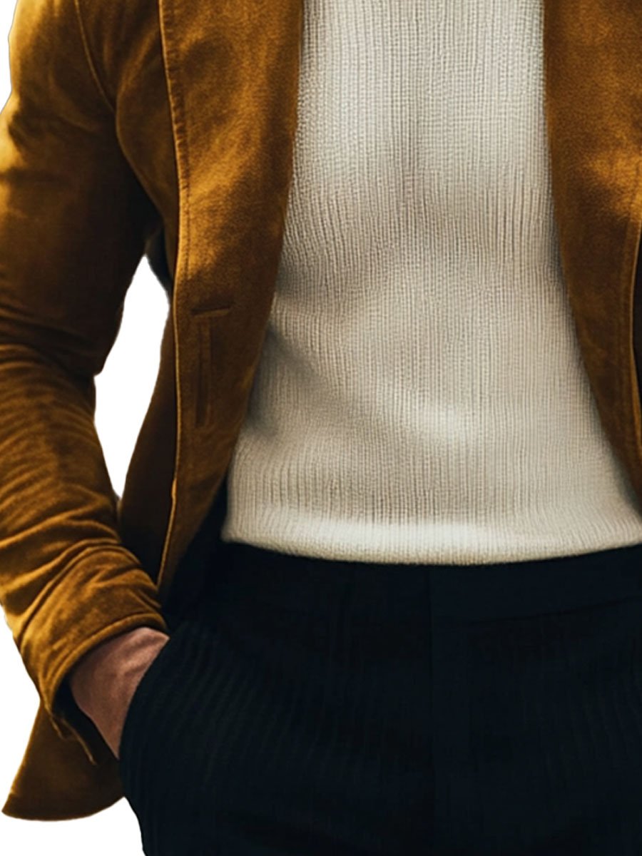 Blazer da uomo con rever in pelle scamosciata vintage - Eleganza senza tempo