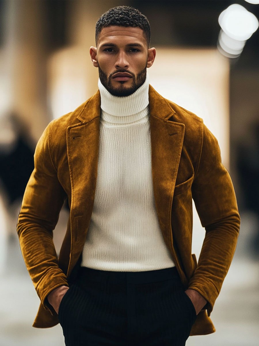 Blazer da uomo con rever in pelle scamosciata vintage - Eleganza senza tempo