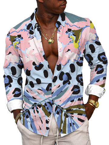 Camicia a maniche lunghe casual con stampa leopardata e floreale - elegante e unica