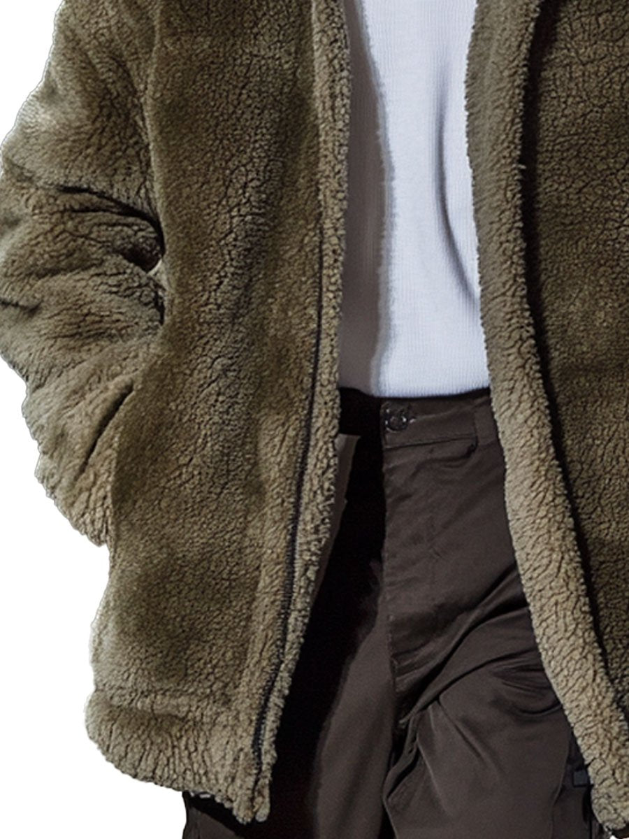 Giacca in pelliccia Teddy da uomo con cerniera e doppie tasche - calda e alla moda