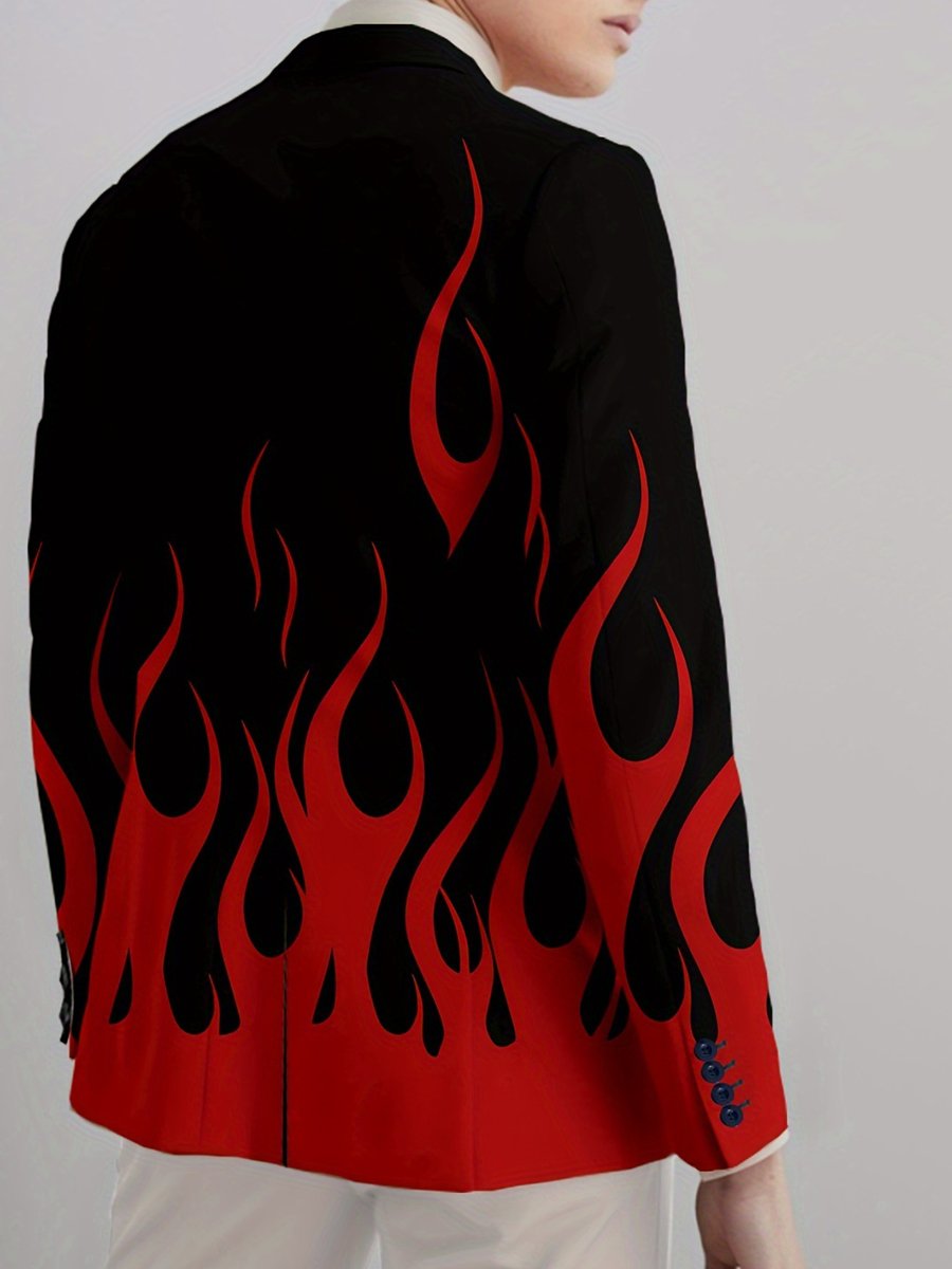 Blazer vintage da uomo con stampa a fiamme a contrasto e chiusura con bottoni