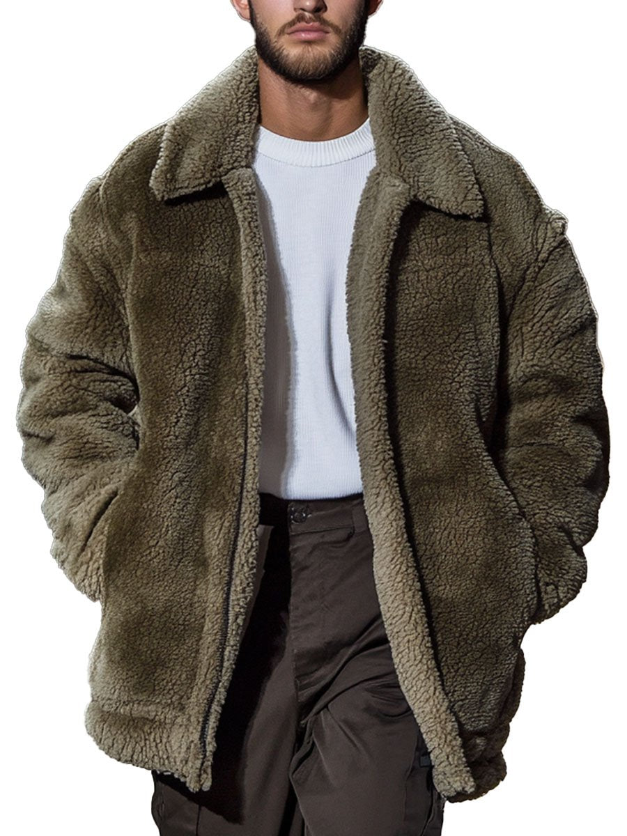 Giacca in pelliccia Teddy da uomo con cerniera e doppie tasche - calda e alla moda