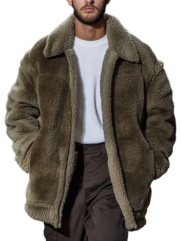 Giacca in pelliccia Teddy da uomo con cerniera e doppie tasche - calda e alla moda