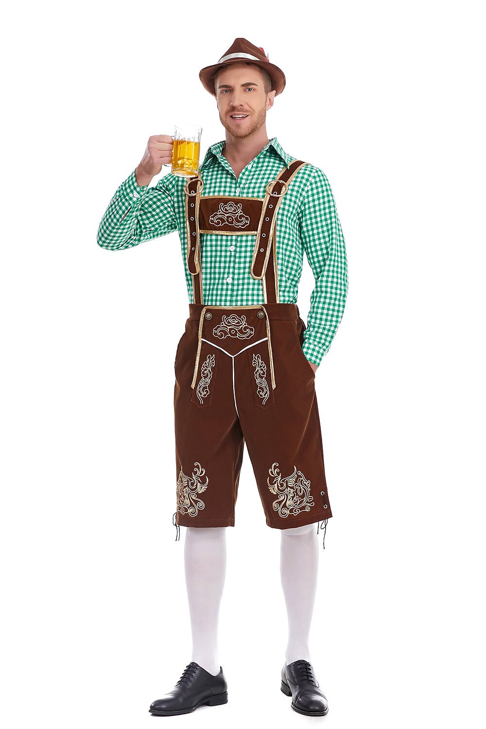 Heimatbursch – Herrenkostüm-Set mit bestickter Lederhose & kariertem Hemd