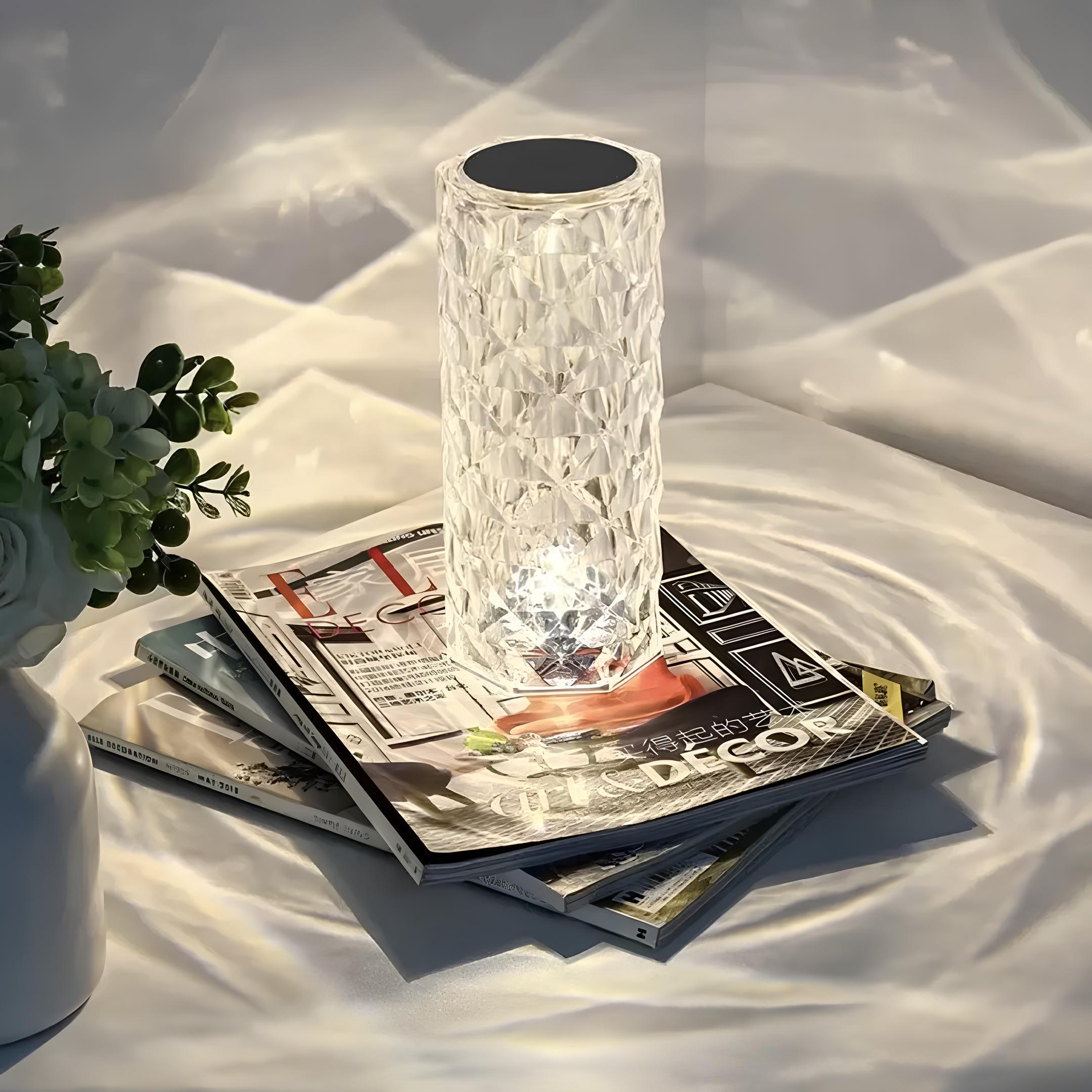 LumiCrystal – lampada da tavolo in cristallo LED con touch e telecomando – 16 colori