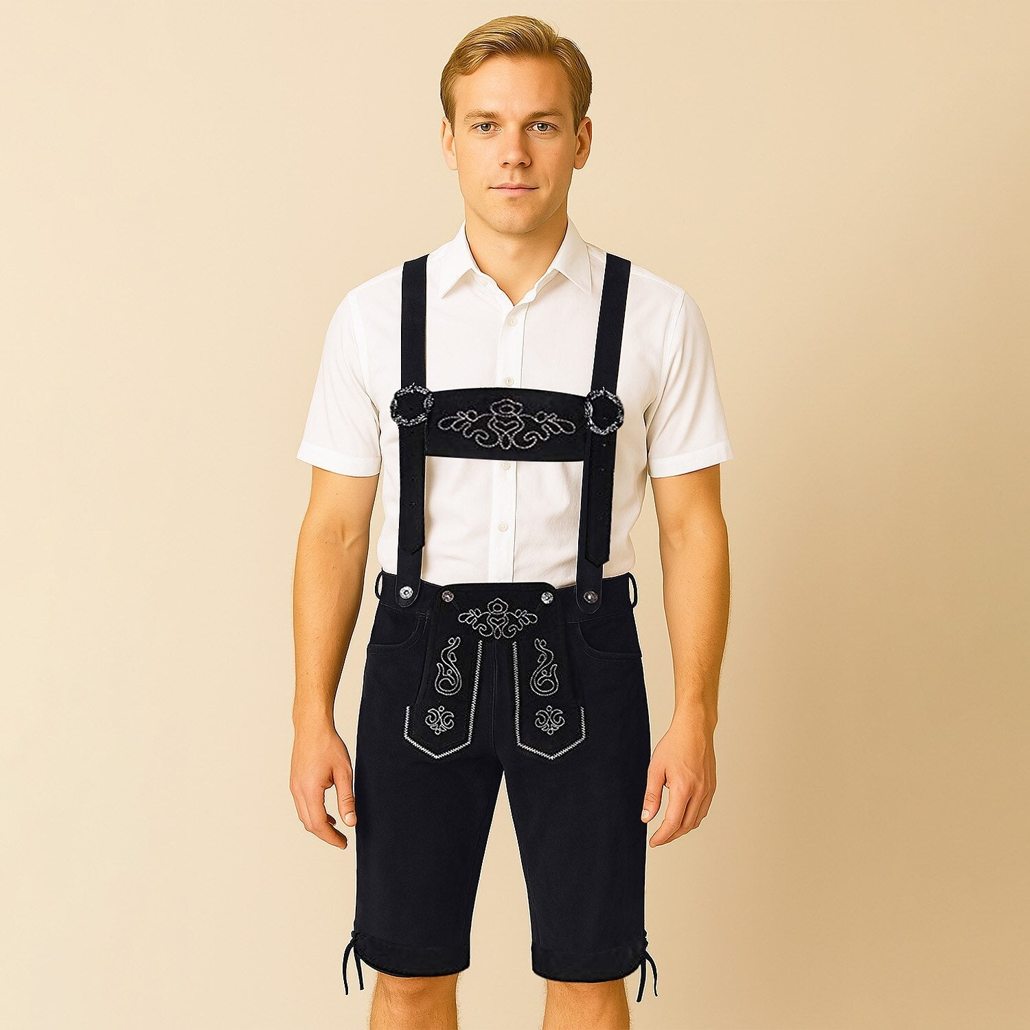 Alpenkraft – Lederhosen-Shorts Wildlederoptik mit Stickerei – Oktoberfest Herren