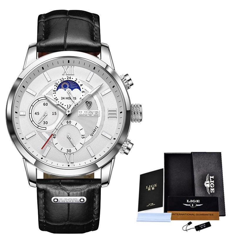 Lige – Stijlvol herenhorloge met lederen band en datumfunctie